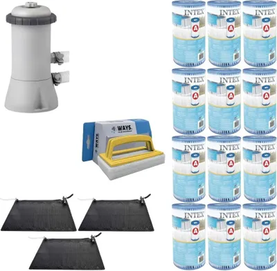Produktbild von WAYS - Poolpflege - 3x Poolheizung & Filterpumpe 2271 L/u & 12 Filter Typ A & WAYS Scheuerbürste