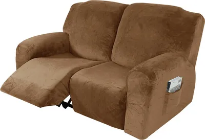 Image de 6 PCS Stretch Recliner Housse de canapé Protection de meuble pour 2 coussins de canapé, Marron clair