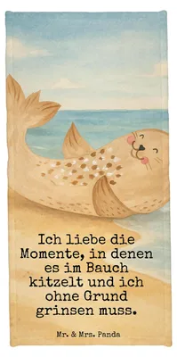 Produktbild von Mr. & Mrs. Panda Handtuch Robbe Liegen Design - Weiß - Geschenk, Strandtuch, Seehund, sporthandtuch, Strand, Nordsee, Frotteetuch, Lustige Sprüche, Ostsee, Duschhandtuch