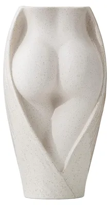 Imagen del producto de Vaso de cerámica color beige, de 17 cm de altura, ideal para flores de pampa y flores secas