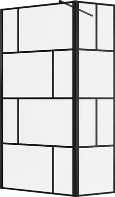 Image de Paroi de Douche avec Volet Pivotant 80+40x195cm - Verre 8mm Anticalcaire - Motifs et Profilés Noir