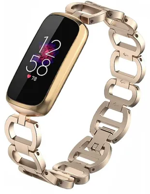 Produktbild von Kompatibel mit Fitbit Luxe Armbändern, Damen-Metall-Ersatzarmband mit Kette für Fitbit Luxe Special Edition Fitness- und Wellness-Tracker-Zubehör (Silber), Champagnergold