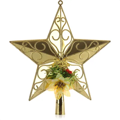 Produktbild von COM-FOUR® Christbaumspitze in Stern-Form - verzierter Stern für die Weihnachtsbaum-Spitze - Weihnachtsbaumschmuck - farbenfroher Christbaum-Schmuck aus Kunststoff