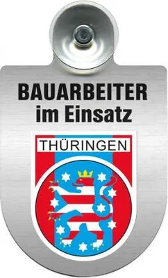 Produktbild von Einsatzschild mit Saugnapf - Bauarbeiter im Einsatz - incl. Regionenwappen nach Wahl 393805 Color - Region Thüringen