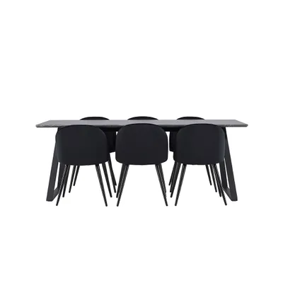 Image de Malaga ensemble pour salle à manger table de salle à manger 90x200cm gris foncé et 6 Skagen chaise velours noir.
