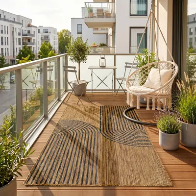Produktbild von Homebyhome Outdoor Teppich Schwarz Natur Jute Optik 60x100 cm Balkon Terrasse Garten Wetterfest UV-beständig Klein Boho Design Flachgewebe