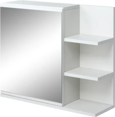 Produktbild von kleankin Badezimmerschrank mit Spiegel, Badezimmerspiegelschrank mit 3 offenen Regalen und 1 Innenregal, Badezimmermöbel im modernen Stil, 60 x 18 x 50 cm, Weiß
