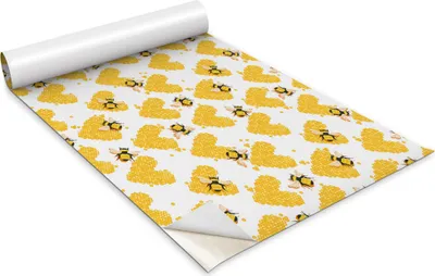 Zdjęcie produktu dla Folia samoprzylepna - Okleina meblowa - Dekoracyjna - Do mebli - Tapeta - Naklejka - Folia - Pszczoły i serca z plastra miodu - 100 x 50 cm
