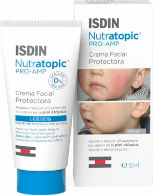 A product shot of a facial cream tube and its box, featuring images of a child's face.