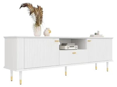 Immagine prodotto di mobile TV - mobile TV con ante - mobile per televisore - credenza - mobile TV - MDF laccato bianco - ante e cassetti con chiusura ammortizzata