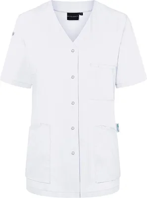 Produktbild von KARLOWSKY Damen Kasack ESSENTIAL Kurzarm V-Neck Modern-Fit Weiß 46