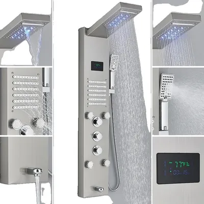Produktbild von LED-Duschpaneel, Edelstahl, Dreifachbedienung, 8004 Gebürstetes Nickel