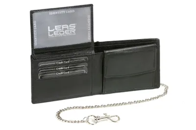 Produktbild von LEAS Scheintasche dünn mit Klappe & Chrom-Kette Echt-Leder im Querformat, schwarz Chain-Series