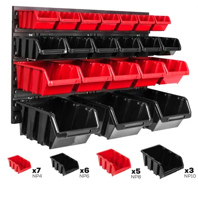 Produktbild von Lagersystem Wandregal 576 x 390 mm | 20 stck. Box | Stapelboxen Schüttenregal Sichtlagerkästen | Extra Starke Wandplatten | Regal Erweiterbar | Werkstattregal Lagerregal Werkstattwandregal Steckregal