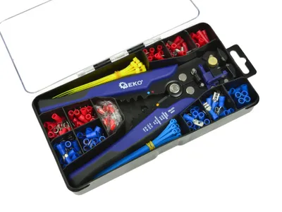 Obrázek produktu pro GEKO Multifunkční automatické kleště odizolovací, krimpovací 0,2-6mm s konektory a pásky, sada 260ks G01776