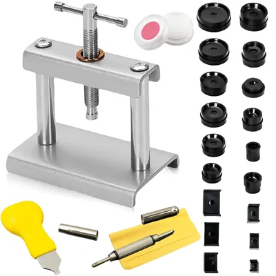 Produktbild von Uhrenreparatur-Set, 23-teilig - Werkzeugsatz für Uhren - Gehäusedrücker mit 18 Druckplatten - Kunststoff-Einsätze - Uhrenbodenpresse - Reparaturwerkzeug für Uhren - Uhrenwerkzeug