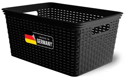 Produktbild von Novaliv Aufbewahrungskorb in Rattan-Optik ohne Deckel | Schwarz Kunststoff 14L Nestbar Storage boxes BPA-frei Ideale Aufbewahrungsbox Organizer Box Ordnungsbox für Ordnungssystem