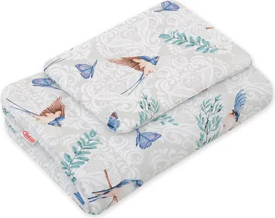 Image de Ensemble complet de literie pour bébé avec rembourrage 2 pièces 75x100cm NEWBORN - oiseaux bleus