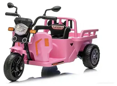 Immagine prodotto di Moto elettrica per bambini - 12V Triciclo a spinta - Con rimorchio e pala - Telecomando 2,4G - Doppio motore - Velocità regolabile - Rosa