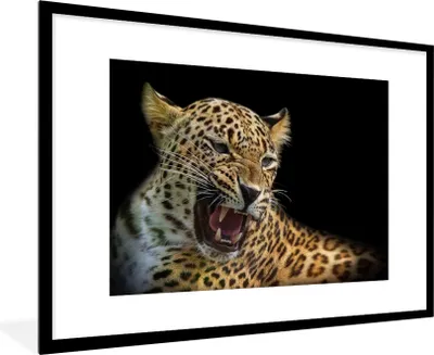 Produktbild von MuchoWow® MuchoWow® Gerahmtes Poster Leopard - Tiere - Schwarz 90x60 cm - Poster mit zchwarzem Bilderrahmen - Wanddekoration - Fotos