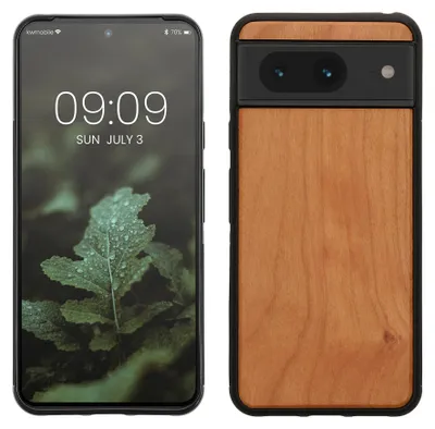 Produktbild von kwmobile Handyhülle für Google Pixel 8 Hülle Holz - Case mit TPU Bumper - Stoßfestes Hardcase - Schutzhülle Cover in Braun