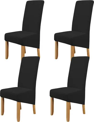 Produktbild von Stretch-Stuhlbezüge, 4er-Pack abnehmbare waschbare Druckstoff-Stuhlbezüge für Speisesaal, Hotel, Bankett(Schwarz)