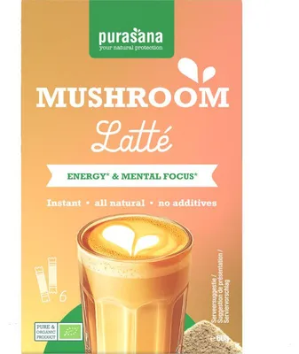 Produktbild von Purasana Mushroom Latté Oploskoffie 60g – Veganer, koffeinarmer Instant-Pulverkaffee