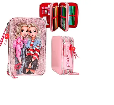 Immagine prodotto di Depesche TopModel Friends 10384 Astuccio a matita a 3 scomparti rosa / multicolore