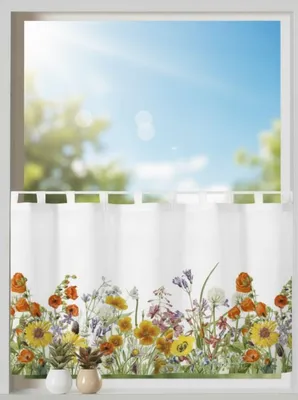 Produktbild von Schlaufenpanneau "Blumen" gelb-rot - Kurzvorhang - Größe (HxB) 45x90cm