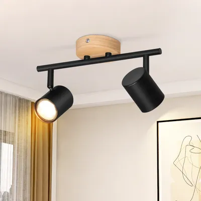 Immagine prodotto di ZMH LED faretto da soffitto 2 fiamme in legno plafoniera GU10 faretto da parete faretto vintage nero faretto da parete soggiorno cucina senza lampadina