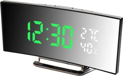 Obrázek produktu pro Digitální budík s LED displejem, velkým zakřiveným designem, 3 úrovně jasu, 2 funkce budíku, režim spánku, zobrazení teploty a vlhkosti, USB nabíjení