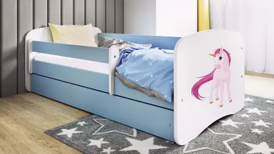 Produktbild von Kinderbett Jugendbett Einhorn 70x140, 80x160, 80x180 cm - Komplettset mit Schublade & Rausfallschutz