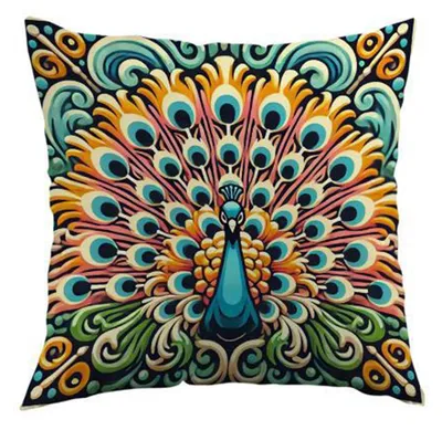 Produktbild von Boho-Pfauen-Kissenbezug, farbenfroher Pfauen-Dekokissenbezug, dekorativer Kissenbezug für Sofa, Wohnzimmer, Schlafzimmer, Heimdekoration