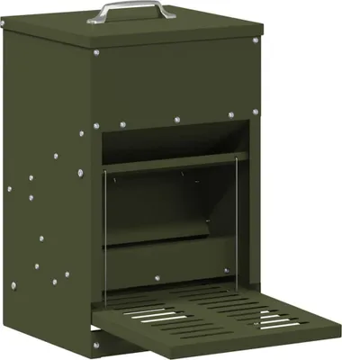 Immagine prodotto di vidaXL Mangiatoia a pedale per polli verde oliva 25 x 42 x 40 cm Acciaio laminato a freddo