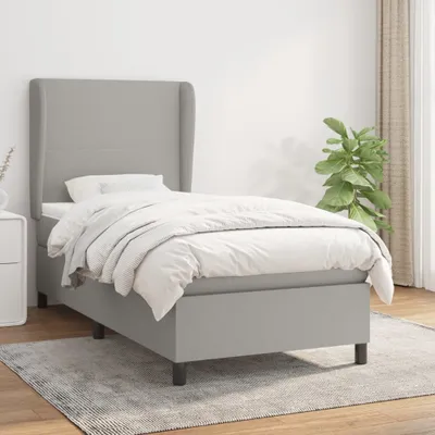 Obrázek produktu pro vidaXL Boxspring postel s matrací světle šedá 90x200 cm látka - Boxspring postel - Boxspringbetten - Bett - Schlafzimmermöbel