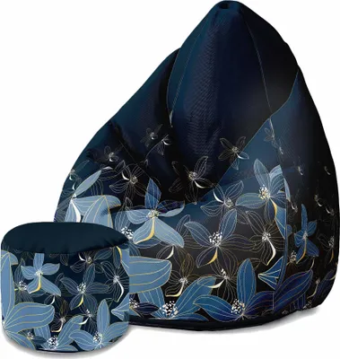 Immagine prodotto di Dreamroots Bean Bag 80x80x120cm Beanbag con schienale e sgabello e copertura Cuscino da terra Bubibag Beanbag con imbottitura con Navy Night