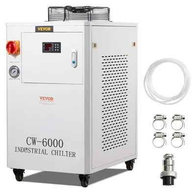 Obrázek produktu pro Průmyslový vodní chladič VEVOR, CW6000, 1500 W chladicí systém s kompresorem, objem nádrže na vodu 15 l, max. průtok 65 l/min, pro chlazení strojů pro laserové gravírování CO2
