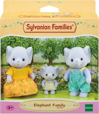 Produktbild von Sylvanian Families Elefantenfamilie Spielfiguren Set 5376, 3-teilig, Bewegliche Gliedmaßen, Wechselkleidung, PVC, Mehrfarbig, 4.4x4.5x8.2 cm, Kompatibel mit anderen Sets