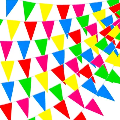 Produktbild von 1x Wimpelkette Stoff 100 Meter bunt Girlande zum Aufhängen Party Deko, Reißfest / 100m lang / strahlende Farben