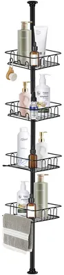 Teleskop-Duschregal ohne Bohren, 4 Körbe, 73–302 cm, Schwarz
