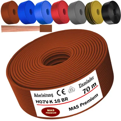 Image de Câble d'alimentation de 70 mètres, type H07 V-K, couleur marron, section 1x16 mm², monoconducteur, flexible