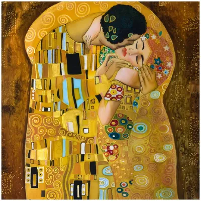 Produktbild von Wallario Premium Glasbild, freischwebende Optik, kräftige Farben, Größe 30 x 30 cm Motiv Der Kuss von Klimt