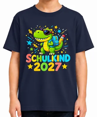 Obrázek produktu pro Tričko pro školáka, motiv dinosauři, rok 2027, pro chlapce, první den ve škole, s motivem T-Rex, tmavě modré, velikost 104