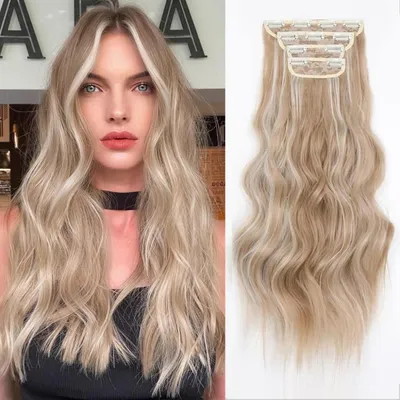 Obrázek produktu pro Prodlužovací vlasy, vlnité, 24 palců (cca 61 cm), 4 kusy, ombre, syntetické, barva 24AH613