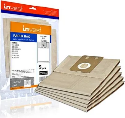 Produktbild von Invest 5 Staubsaugerbeutel geeignet für Nilfisk GD 1010, 1000, 1005, 2000, GDS 1010, HDS 1005