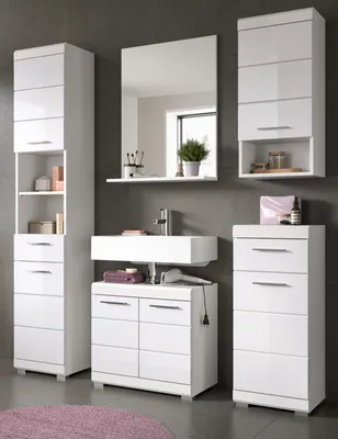Produktbild von Badmöbel Set 5-teilig "Shawn" in weiß Hochglanz Badkombination 164 x 191 cm