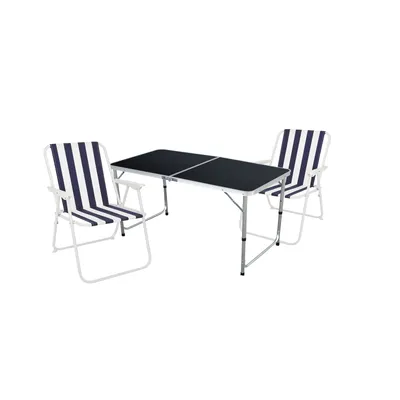Produktbild von 3-teiliges Campingmöbel Set Black Alu 120x60x58/70cm Blau-Weiß