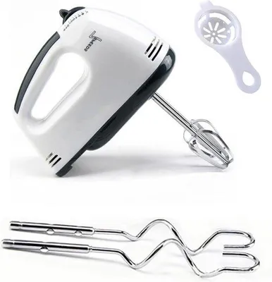Obrázok produktu pre Ručný mixér s 7 rýchlosťami, 260 W, kuchynský robot s hnetacím nástavcom z nehrdzavejúcej ocele, biely