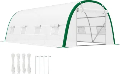 Image de Serre de jardin - Serre tunnel - 6 x 3 x 2 m - Imperméable - Porte coulissante - 8 fenêtres en filet - Armature métallique - Blanc
