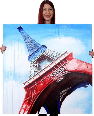 Immagine prodotto di Pittura a olio Torre Eiffel Tricolore, 100% dipinto a mano pittura murale XL, 100x100cm